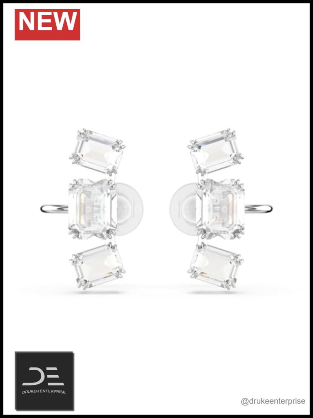 Crystal Clip Earrings Rhodium Finished Octagon Set